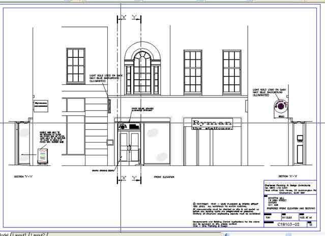 Shopfront elevation drawing for a high street unit